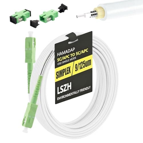 Image of Hamadap Armored Fiber Patch Cable, SC to SC Simplex Single Fiber Optic Internet Cable, OS1/OS2 Compatible, 9/125μm/3.00mm, LSZH White, 10M, Including 2 Couplers