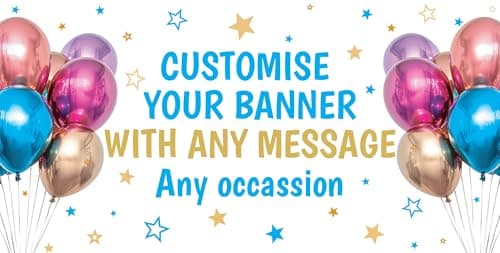 Image of 4ft x 2ft Large Personalised Banner Baby Shower Welcome home Decorations Any Occasion Name with Photo for Men Women Boys Girls (Blue & Pink Stars Text)