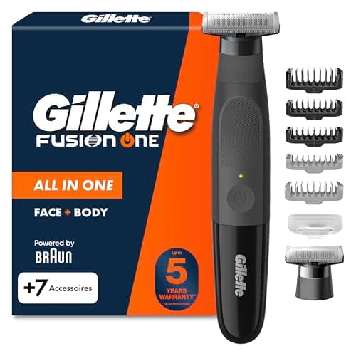 Image of Gillette Fusion Hybrid Electric Razor for Men - with Protective Cap and One Blade Refill, Shaver with Precision Trimmer for Face and Body, Waterproof Wet and Dry Groomer, Cordless, UK 2 Pin Plug