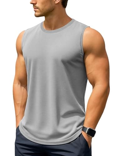 Image of TACVASEN Mens Tank Tops Cotton Gym Sleeveless T Shirts Summer Moisture Wicking Training Vests Light Grey M