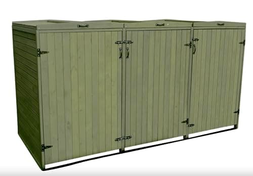 Image of InTheMarket - Wooden Wheelie Bin Storage - Triple Doors with Individual Opening and Top with Separate Lock - Bin Not Included (Triple Door, Green)