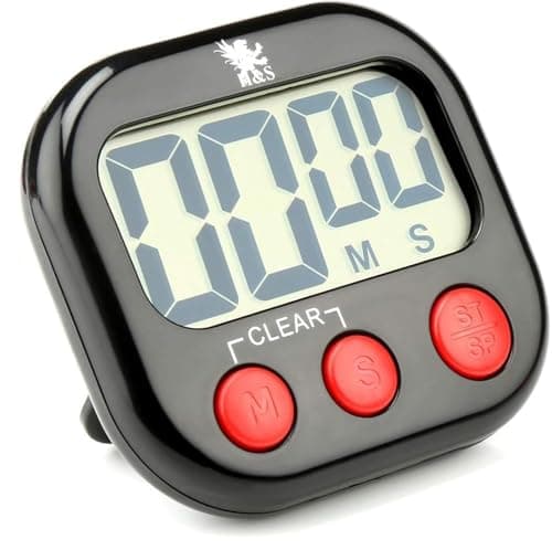 Image of H&S Kitchen Timer Digital Cooking Timer Magnetic Countdown Clock Large LCD Screen Loud Alarm - Black