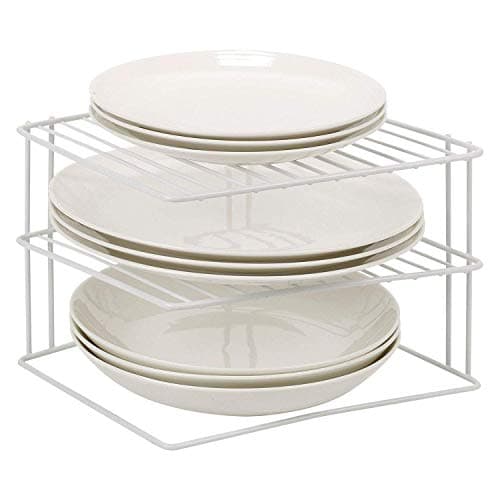 Image of 3 Tier Corner Kitchen Plate Rack, Tidy Cupboard Shelf Insert Organiser and Space Saver Unit - Premium Quality Great for organising Plates and Saving Cupboard Space (White)
