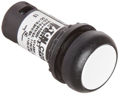 Image of Eaton C22S-D-W-K11 Pushbutton Switch, Flush Mounted, Momentary Operation, White Button Color, Black Bezel Color, SPST-NO/SPST-NC Contacts