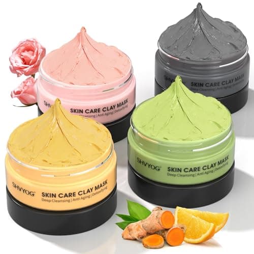 Image of Clay Face Mask Kit, Vitamin C Clay Mask with Turmeric, Dead Sea Mud, Green Tea, Rose, Skin Care Facial Mask for Deep Cleansing, Controlling Oil and Refining Pores & Mask Brush(240g in Total)