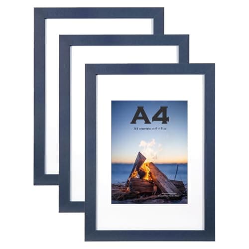 Image of Navy Blue Wooden Picture Frame A4 with Mount,Set of 3,A4 Frame,Poster Frame,certificate frame,Freestanding and Wall Mountable