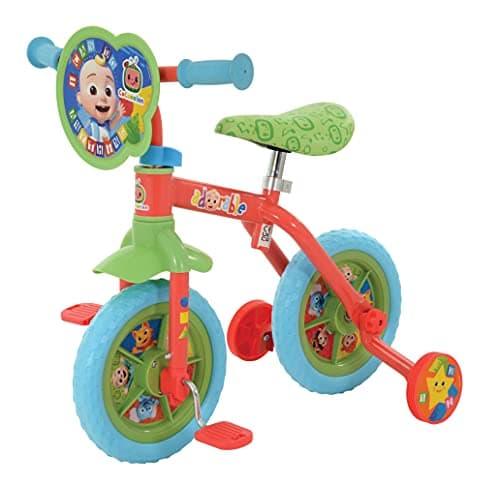 Image of CoComelon M004527 2-In-1 Training Toddler Bike - Convertible Training Bike for 2+ Years Girls and Boys with Removable Pedals and Stabilisers - Adjustable 10 Inches Bikes Multicoloured 63x40x58cm