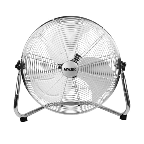 Image of MYLEK 18" High Velocity Floor Fan Air Circulator Industrial Cooling Cool Cold Chrome - 3 Speed Portable Adjustable Tilt for Gyms, Offices and Warehouses (18 Inch)