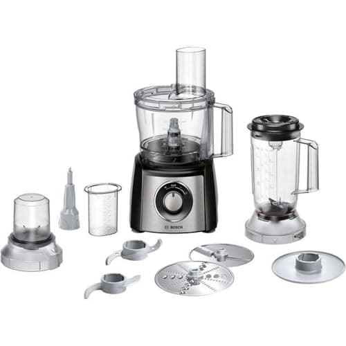 Image of Bosch MultiTalent 3 MCM3501M — Versatile Food Processor with 50+ Functions — 800 W — 2.3 L Capacity — Colour: Black/Brushed Stainless Steel
