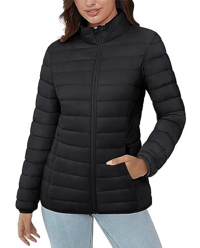Image of MAGCOMSEN Women's Puffer Jackets Quilted Lightweight Windproof Coats Inner Pockets Winter Fleece Full Zip Stand-Collar