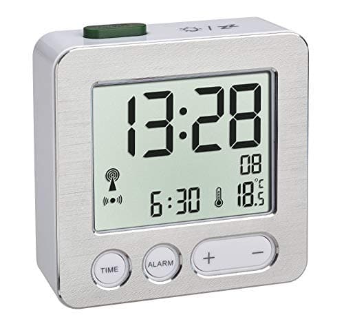 Image of TFA Dostmann 60.2545.54 Digital radio-controlled alarm clock, plastic, white/silver, L 66 x W 22 x H 68 mm