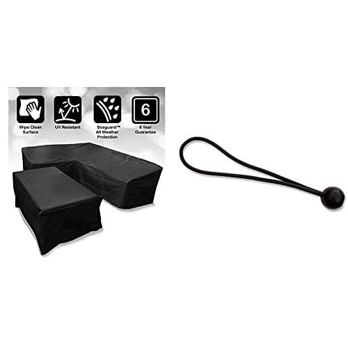 Image of Bosmere Protector 6000 Modular L Shape Dining Set Cover, Right Side Long, Medium - Black, M667 & Furniture Cover Bungee Ties, Pack of 10, Black, A510