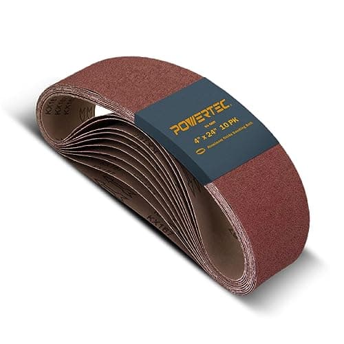 Image of POWERTEC 110000 Sanding Belts | 60 Grit Aluminum Oxide Sanding Belt | Premium Sandpaper for Portable Belt Sander – 10 Pack, 100 x 610 mm (4 x 24 Inch)