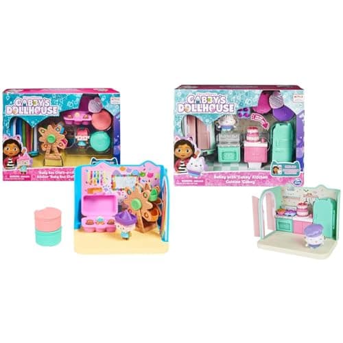 Image of Gabby's Dollhouse, Bakey with Cakey Kitchen with Figure and 3 Accessories, Baby Box Craft-A-Riffic Room with Baby Box Cat Figure, Accessories