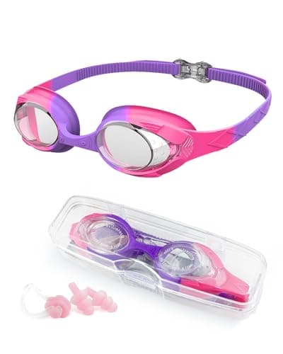 Image of Victoper Kids Swimming Goggles 6-14 Years, Purple Pink, Anti-Fog, UV Protection, Water, Flexible, Plastic Lens & Frame, Silicone Strap, Adjustable, Unisex, Solid