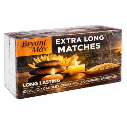 Image of Pack of 2 Extra - Bryant & May Extra Long Matches 94mm – Safety Matchsticks for Candles, Fireplaces, BBQ, Gas Cookers, Wood Burners, Camping & Emergency Use – FSC Wooden Long Matches