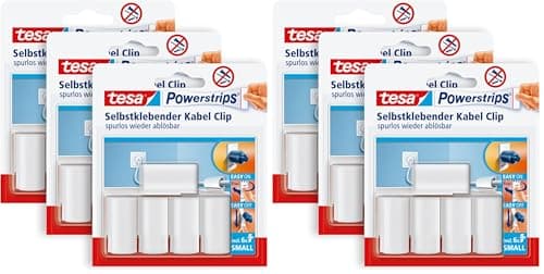 Image of tesa Powerstrips Cable Clip - Self-Adhesive Cable Clip - For Fixing Cables - Removable and Reusable - 3 x 5 Pieces - White (Pack of 2)