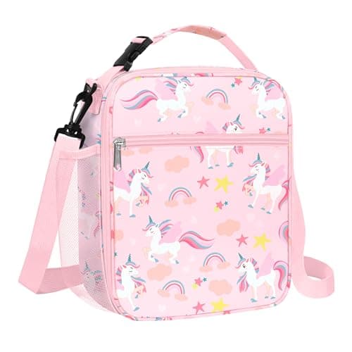 Image of Clastyle Unicorn Insulated Lunch Bag Large Thermal Cooler Bag for Girl Picnic Lunch Box Tote, Pink Unicorn Rainbow