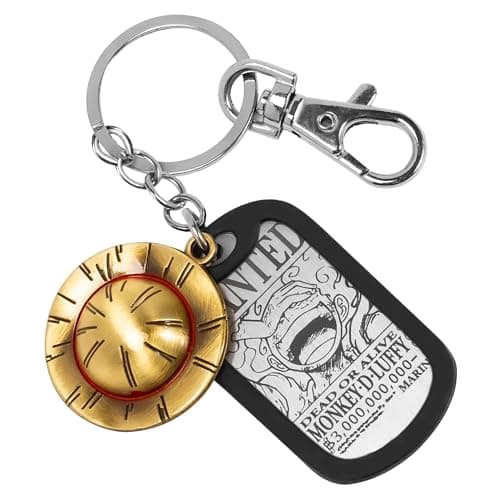 Image of Weeb Keychains One Piece Anime Keychain with Straw Hat & Metal Dog Tag, Premium Zinc Alloy One Piece Merch for Monkey D Luffy Fans, Durable, Lightweight Keychain Gift for Everyday Carry