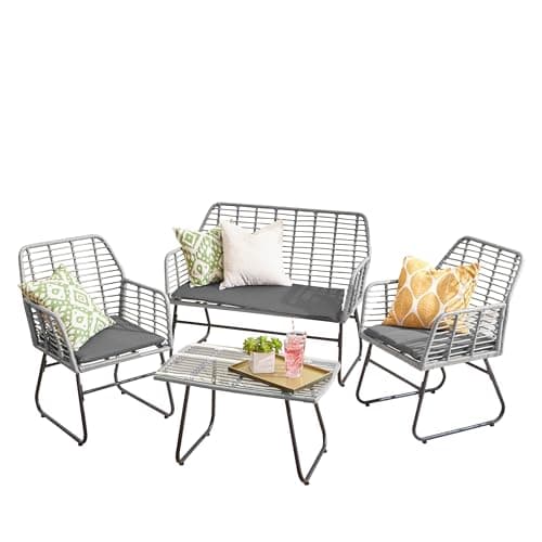 Image of Neo Garden Patio Furniture Wicker Rattan Chair Table Sofa Outdoor Indoor Balcony Conservatory Cushion Set (Dark Grey)