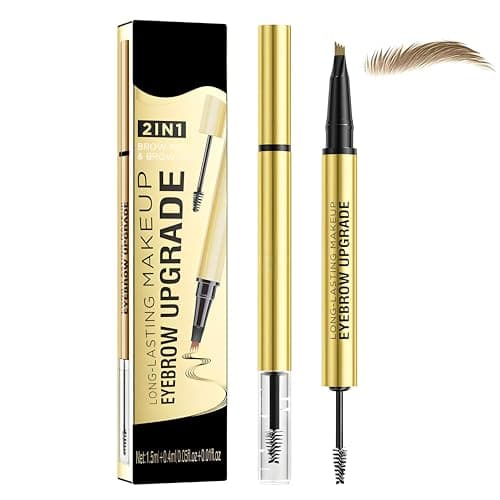 Image of Eyebrow Pen 2-in-1 Dual-Ended with Eyebrow Gel and Brow Brush, 4 Fork Tip for Natural Hair-Like Brows, Waterproof Long Lasting Defined Eyebrows(01# Light Brown)