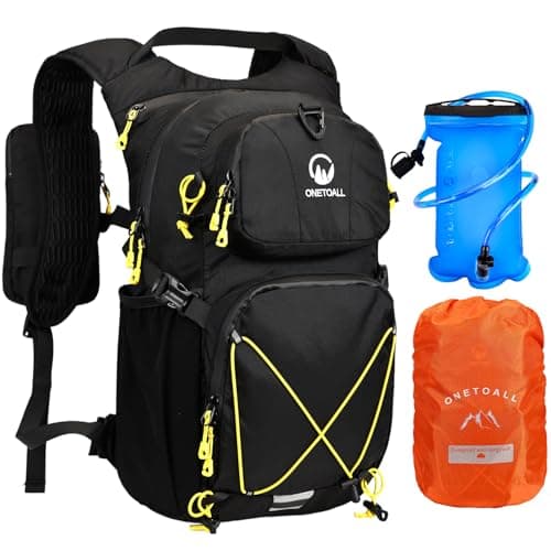 Image of ONETOALL Hydration Backpack with 2L Water Bladder, 22L Waterproof Hiking Backpack with Rain Cover, Insulated Compartment for Running, Cycling, Walking, Camping & Skiing, Black