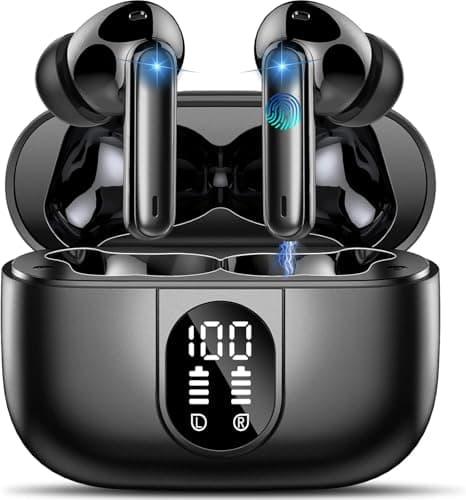 Image of Wireless Earbuds, 2026 Bluetooth 5.4 Headphones, 50H Playtime Ear buds HiFi Stereo with 4 ENC Noise Cancelling Mics, IP7 Waterproof Earbuds with LED Display, Fast Charging, In Ear Earphones Deep Bass