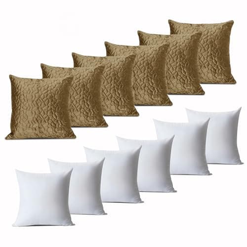 Image of INSPIRE HOMEWARE Pebble Cushions with Covers Included Pack of 6 Rust 45 x 45 cm (6 covers,6 inners) Embossed Velvet Square Throw Pillowcases with Hidden Zipper for Sofa Livingroom Chair