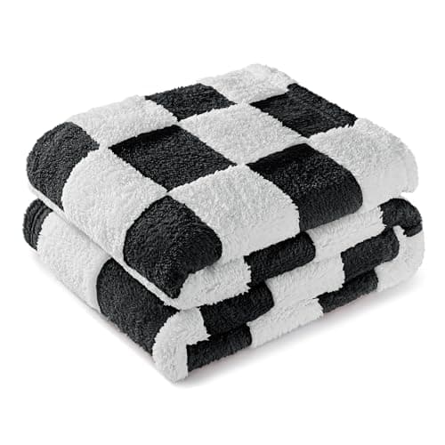 Image of Exclusivo Mezcla Checkered Throw Blanket, Super Soft and Warm Fluffy Fleece Blanket for Couch, Sofa, Bed, Cute Plaid Pattern, Black, 127x152 CM