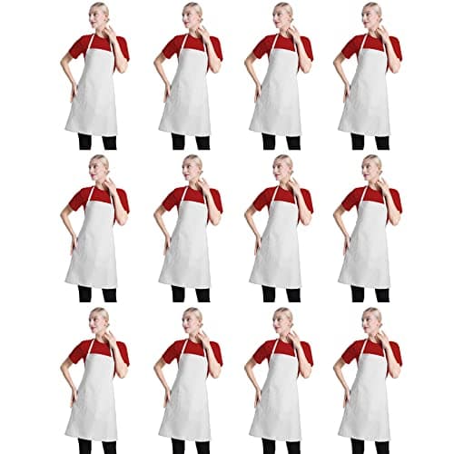 Image of CWFUN 12 pack White Apron for Women Men with Pockets, Plain Adult Bib kitchen Cooking bbq Painting Aprons