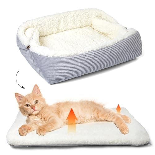 Image of MAIYADUO Self Warming Cat Beds for Cats and Small Dogs - 42x38 cm Washable Reversible Convertible Cat Beds for Indoor Cats, Soft Plush Pet Sleeping Bed Cushion Blankets - Unfolded Size 61x51cm