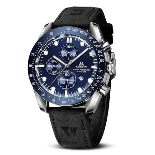 Image of LN LENQIN Mens Watches Analog Quartz Watches for Men 30M Waterproof Men's Wrist Watch with Date Leather Band No Chronograph