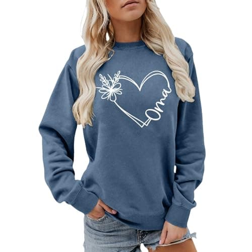 Image of Jumpers for Women Uk Casual Long Sleeve Tops Valentines Day Sweatshirt Funny Love Heart Print Loose Top Round Neck Shirts Holiday Pullover for Ladies Girls