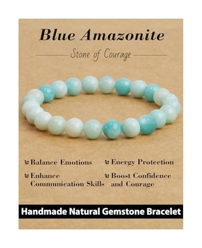 Image of Landorilo Handmade 8mm Natural Crystal Beaded Bracelet with Healing Gemstones for Women Men, Yoga Meditation Energy Bracelets, Valentine's Day, Christmas, Birthday Gift (Blue Amazonite)