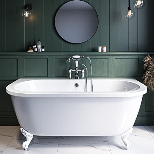 Image of Freestanding Double Ended Back to Wall Bath with White Feet 1700 x 620mm - Park Royal