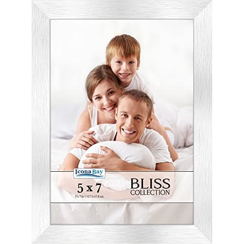 Image of Icona Bay - 5x7 Silver Picture Frame - Modern Style Engineered Wood Frame - Table Top or Wall Mount - Bliss Collection
