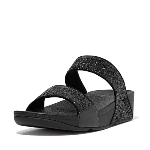 Image of Fitflop Women's Lulu Glitter Slides, Summer Sandal - Lightweight & Comfortable with Natural Arch Support - Black Glitter - 8 UK