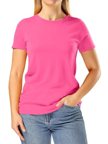 Image of Looks Divine Gift Women's T-Shirts Crew Neck Short Sleeve Ladies Cotton T-Shirt for Women UK (UK, Alpha, M, Regular, Regular, Fuchsia Pink)