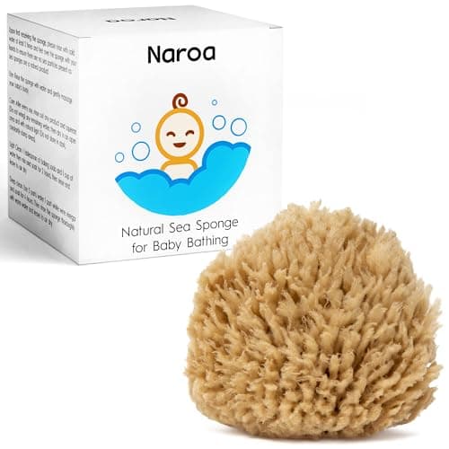 Image of NAROA Natural Baby Bath Sponge in Gift Box | Soft Sea Unbleached Sea Washcloth for Babies | Newborn Shower Time Essentials | Pregnancy Registry Boy Girl