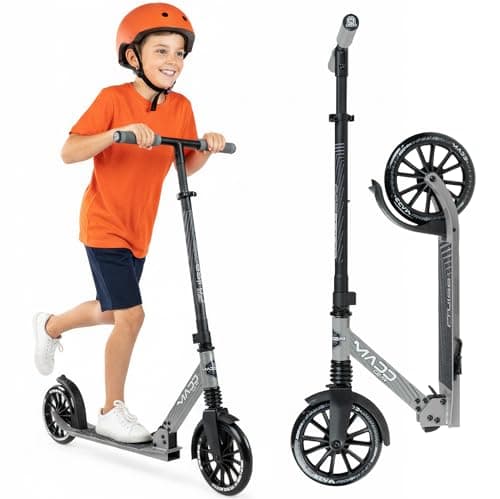 Image of Madd Gear Metro 250 Folding Adult & Teen Scooter - Adjustable, Lightweight, 2-Wheel Commuter Scooter with Large Smooth Rolling Wheels (Black/Gray)