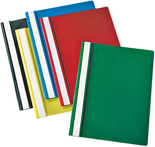 Image of Indigo® A4 Project Folders – Assorted Colours Report Files with Clear Front Cover & 2-Prong Fastener, 30-Sheet Capacity (Pack of 25)