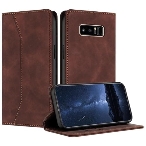 Image of Mo-Beauty Compatible with Samsung Galaxy Note 8 Case, PU Leather Flip Wallet Phone Stand Case Cover with 2 Slot Card Holder and Magnetic Closure for Samsung Galaxy Note 8 Protective Phone Case (Brown)