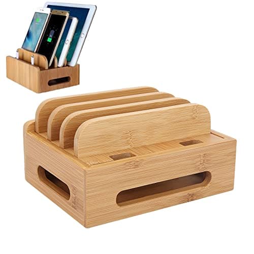 Image of Bamboo Charging Station, Cell Phone Tablet Stand Desktop Charging Dock Holder for All Android Smartphones and Devices 11 Pro Xs Max XR 8 7 6 Plus 5C 5S 5 – Univ