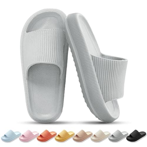 Image of BAGHUY Sliders Women Mens Cloud Sliders Slippers Non-Slip Soft Flip Flops Comfortable Shower Cloud Slippers for Bathroom Pool Beach Indoor & Outdoor，Grey,8-9 UK