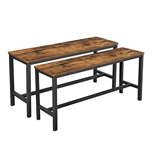 Image of VASAGLE Table Benches, Set of 2, Industrial Style Indoor Benches, 108 x 32.5 x 50 cm, Durable Metal Frame, for Kitchen, Dining Room, Living Room, Rustic Brown KTB33X
