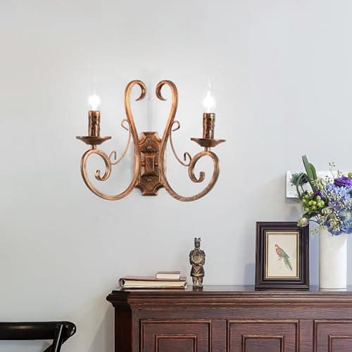 Image of Ganeed Wall Sconces Indoor Retro Metal Vintage French Traditional Lighting Rustic Wall Light for Living Room Bedroom Stairwell Foyer E14 Bronze 2 Lights (2 Packs)