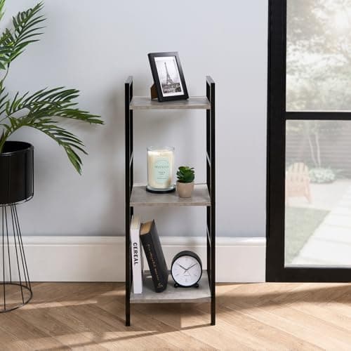 Image of OHS Shelving Unit 3 Tiers, Office Storage Unit Standing Shelves for Living Room Bathroom Bedroom Kitchen Home Narrow Bookshelf, Grey - 80 x 30 x 24cm
