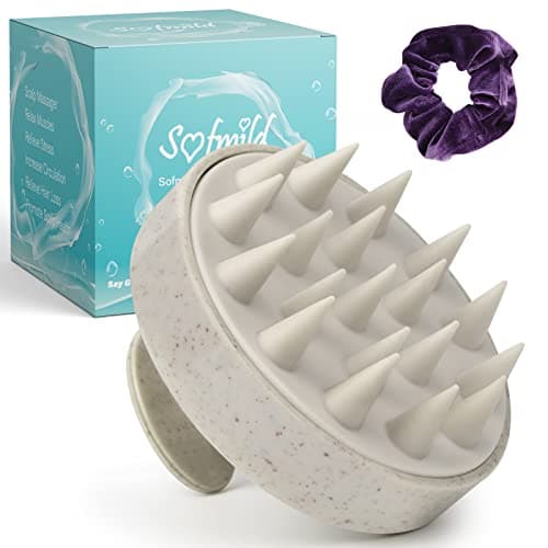 Image of Scalp Massager, Wheat Straw Shampoo Brush Silicone Hair Care Scalp Scrubber Exfoliator Brush for Men Women Kids Pets Wet Dry Curly Straight Thick Thin Long Short Hair, Beige