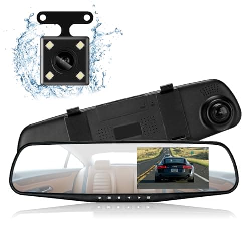 Image of Podazz Dash Cam Mirror Dash Camera Front and Rear 1080P Full HD Video Car Driving Recorder Wide-Angle Dual Lens Dashboard Camera DVR with G-Sensor, Loop Recording Parking Mode Motion Detection (blue)