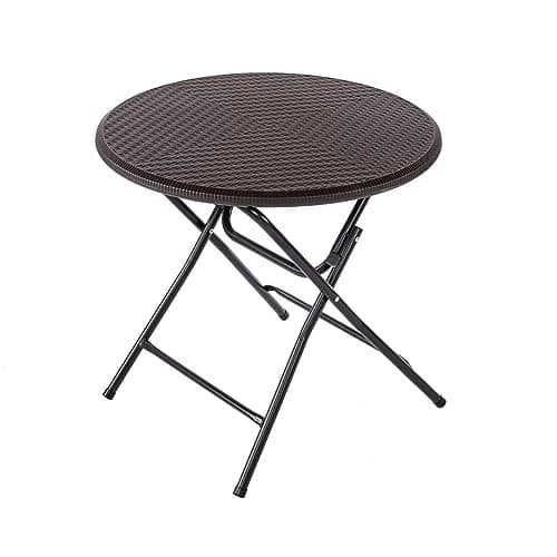 Image of Oypla 80cm Round Folding Heavy Duty Outdoor Rattan Patio Garden Bistro Table